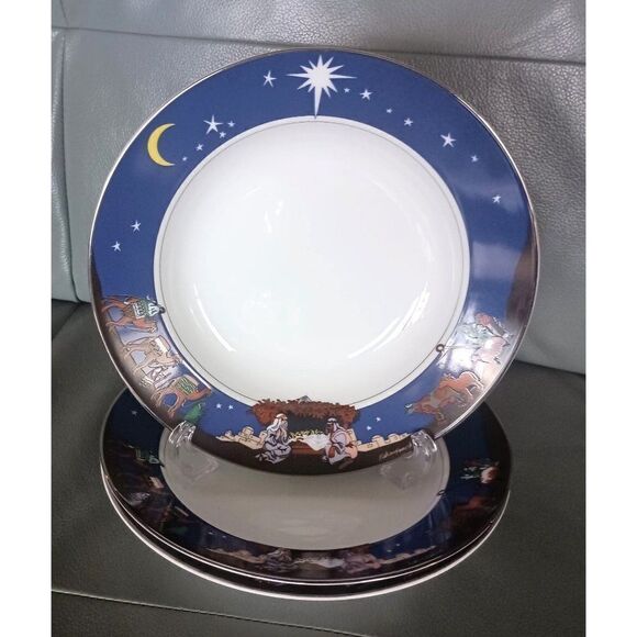 Janet Ellen Nativity Scene Rimmed Soup Salad Bowl Nathan Pinnock Set of 3 - READ - Picture 1 of 7